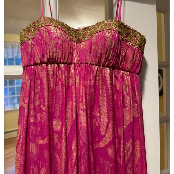 Aidan Mattox Pink & Gold Grecian Gown - Picture 2 of 6